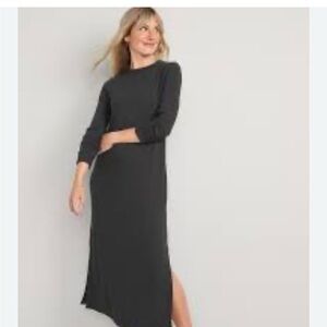 Old Navy Dark Gray Rib‑Knit Maxi Dress Plus Size 4X NWT Long Sleeve Shift